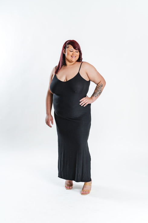 Black Ribbed Maxi Dress | Plus Size